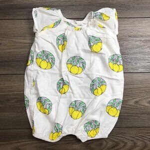 Baby Gap Bubble Romper Baby Girls Size 6-12 Months Lemon Print 100%‎ Cotton Bow